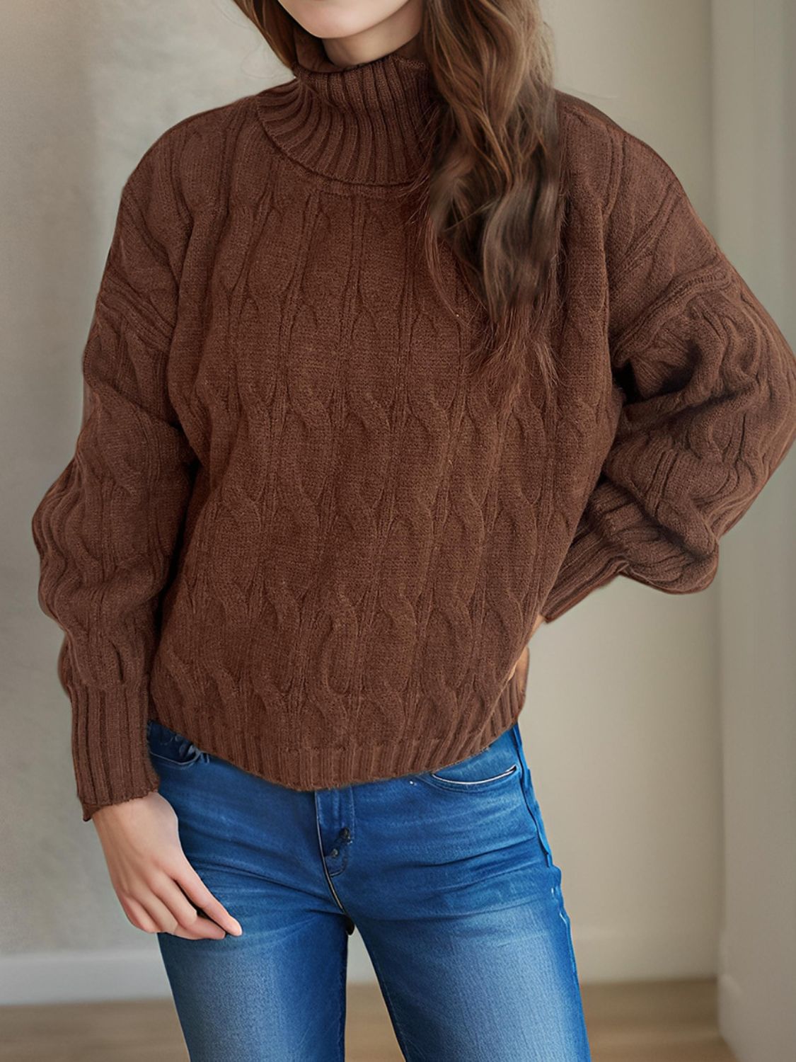 Cable - Knit Turtleneck Long Sleeve Sweater - Bitsy Gypsy Boutique