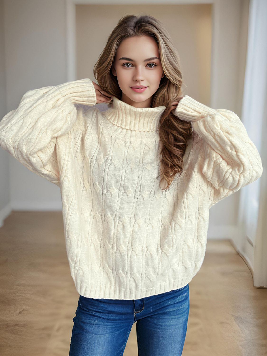 Cable - Knit Turtleneck Long Sleeve Sweater - Bitsy Gypsy Boutique