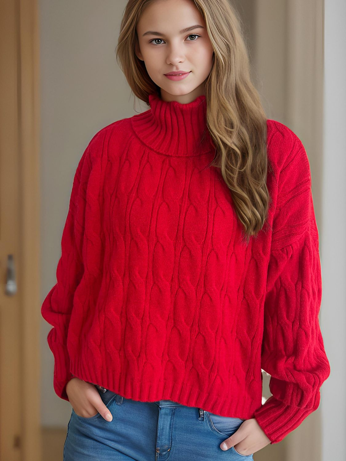 Cable - Knit Turtleneck Long Sleeve Sweater - Bitsy Gypsy Boutique