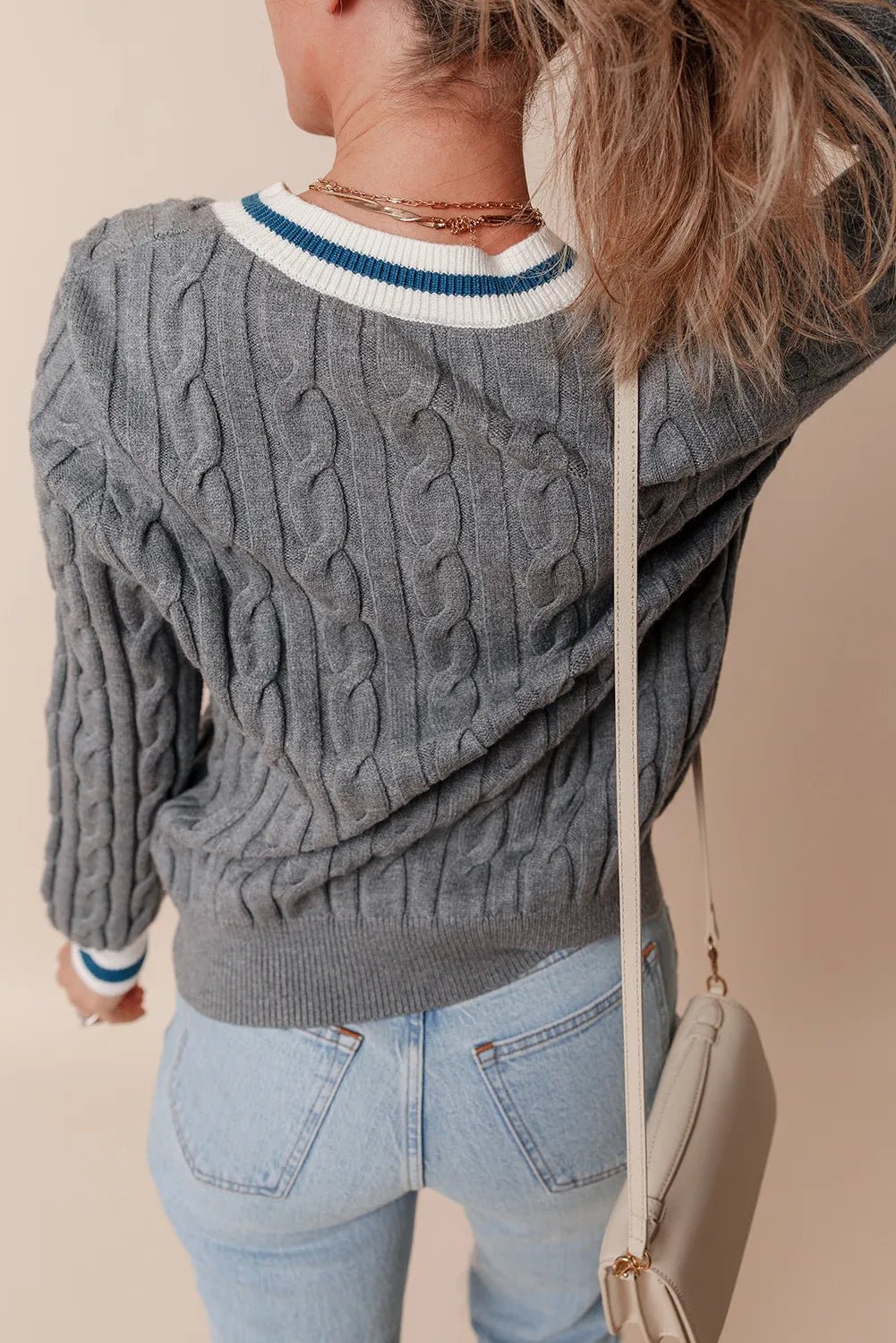 Cable - Knit V - Neck Long Sleeve Sweater - Bitsy Gypsy Boutique