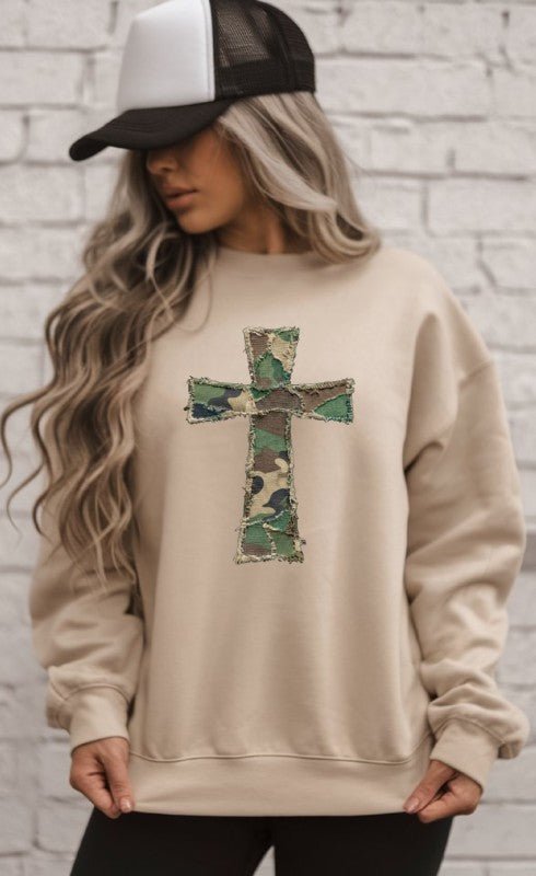 Camo Cross Crewneck Sweatshirt - Bitsy Gypsy Boutique