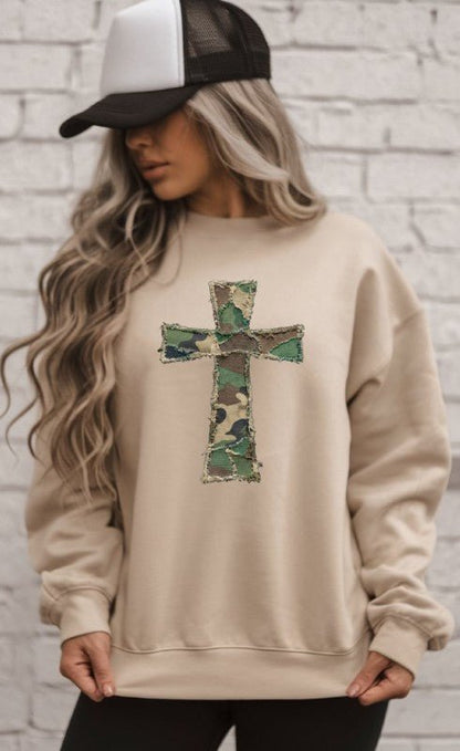 Camo Cross Crewneck Sweatshirt - Bitsy Gypsy Boutique