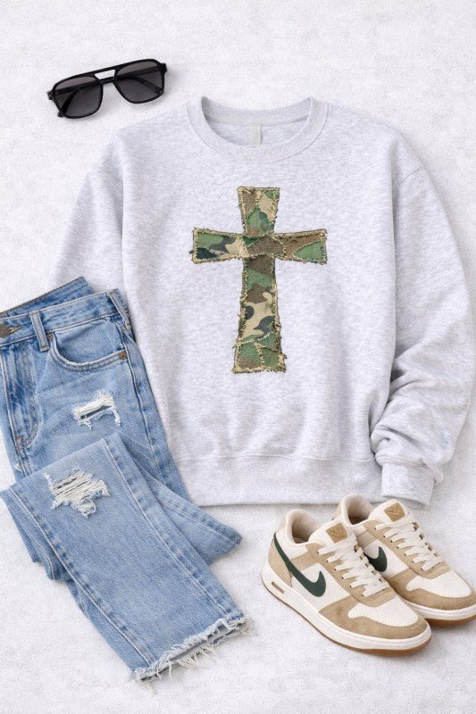 Camo Cross Crewneck Sweatshirt - Bitsy Gypsy Boutique