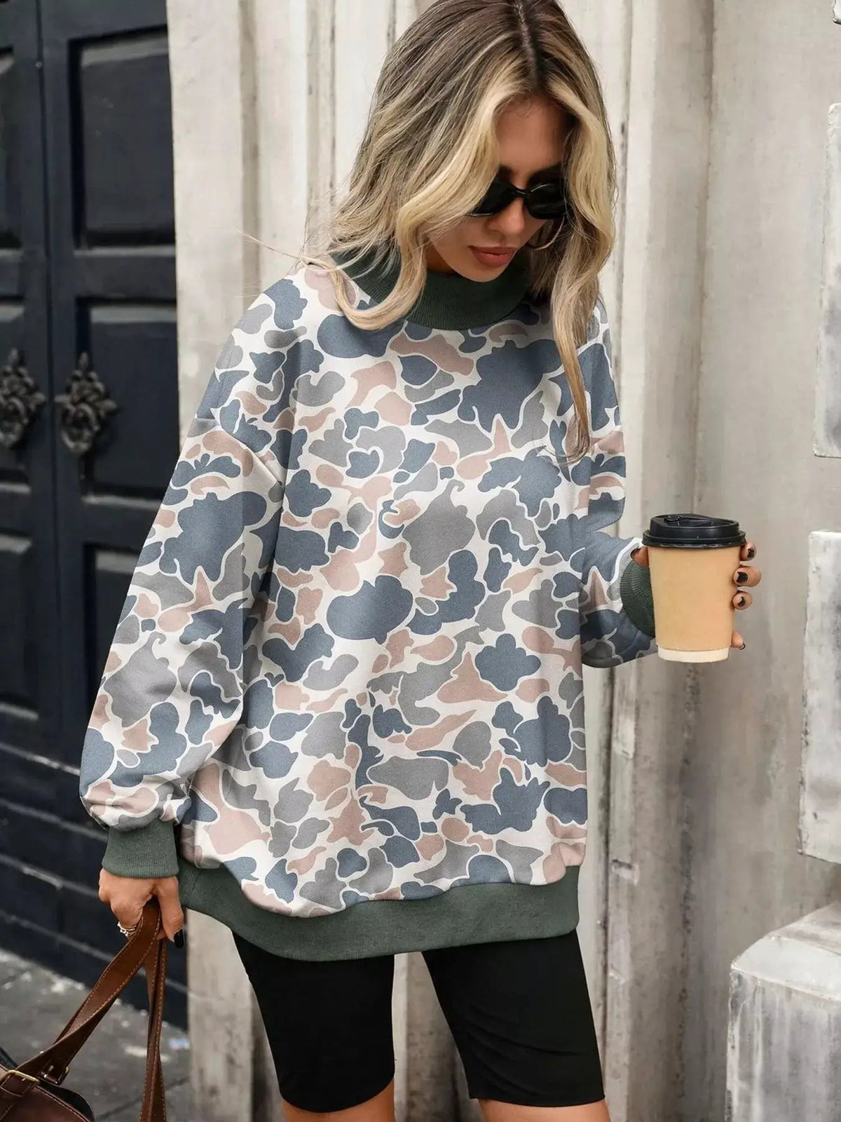 Camouflage Print Mock Neck Sweatshirt - Bitsy Gypsy Boutique