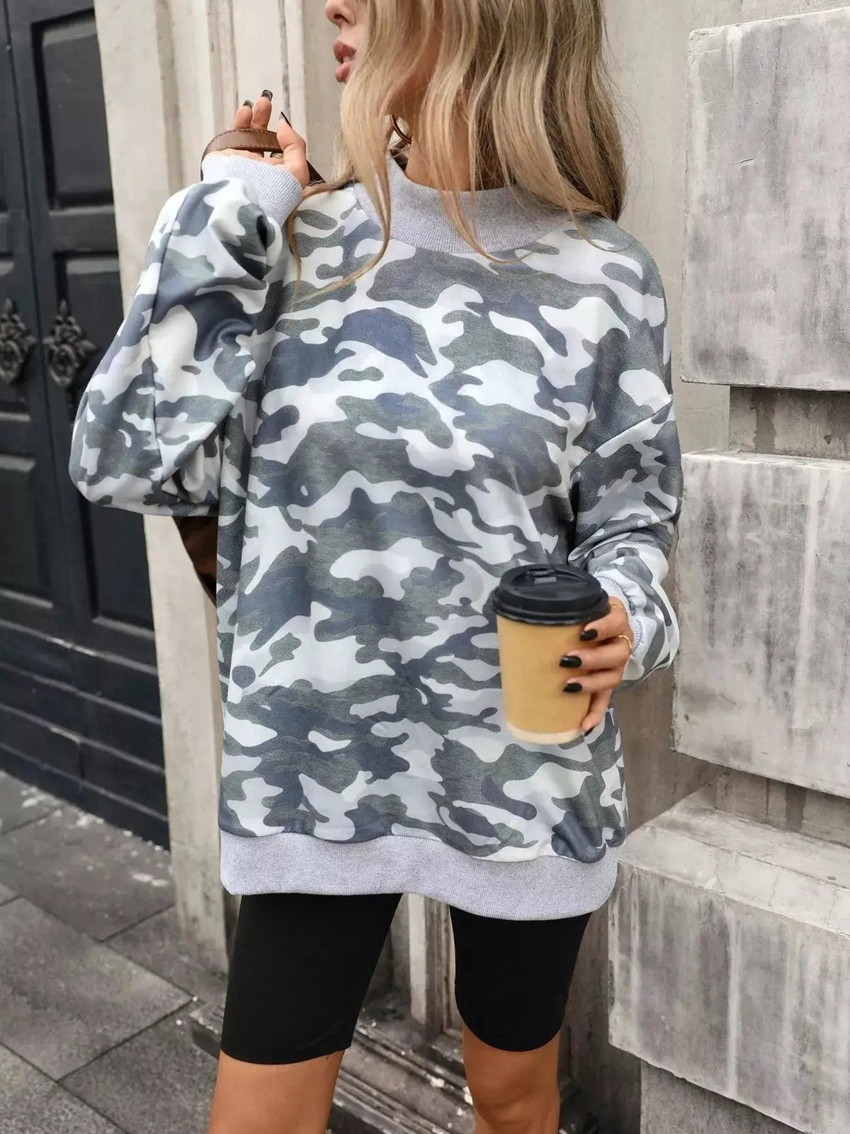 Camouflage Print Mock Neck Sweatshirt - Bitsy Gypsy Boutique