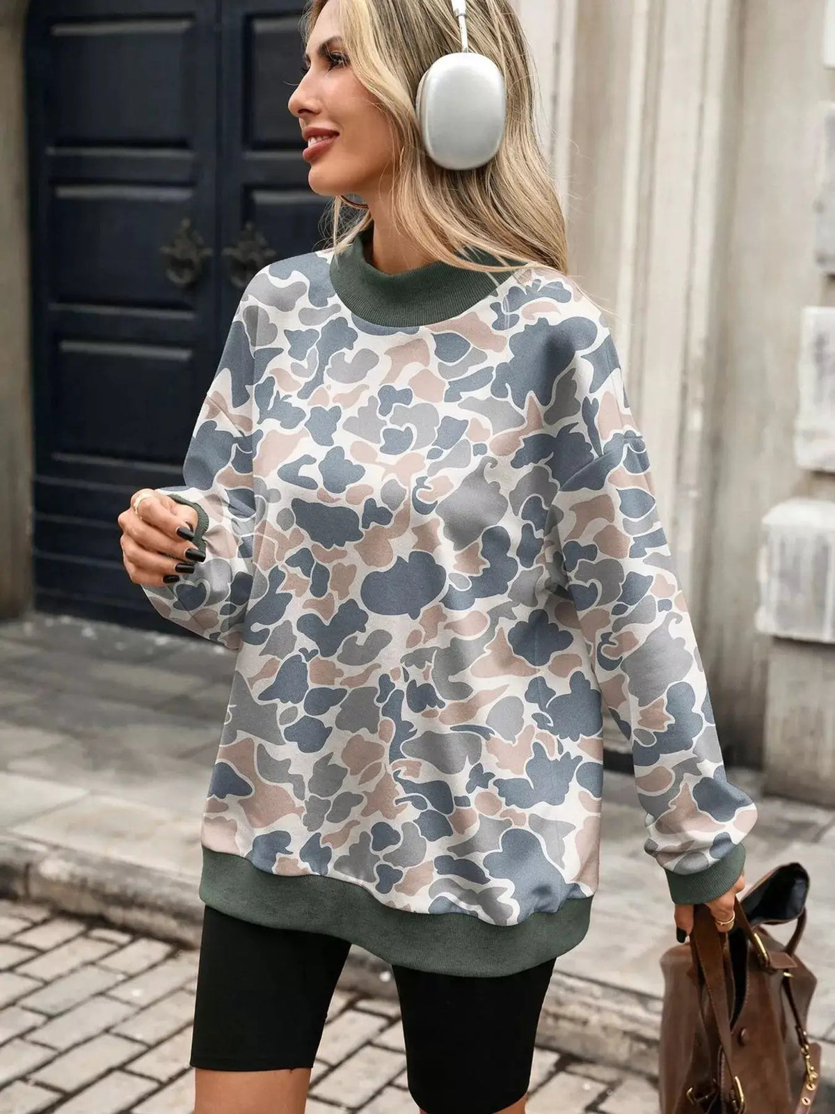 Camouflage Print Mock Neck Sweatshirt - Bitsy Gypsy Boutique
