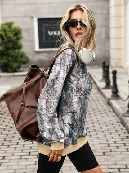 Camouflage Print Mock Neck Sweatshirt - Bitsy Gypsy Boutique