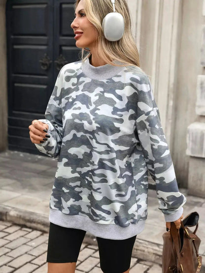Camouflage Print Mock Neck Sweatshirt - Bitsy Gypsy Boutique