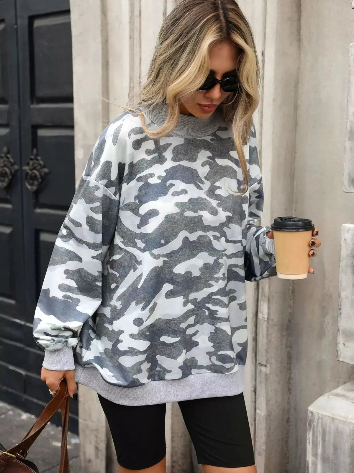 Camouflage Print Mock Neck Sweatshirt - Bitsy Gypsy Boutique