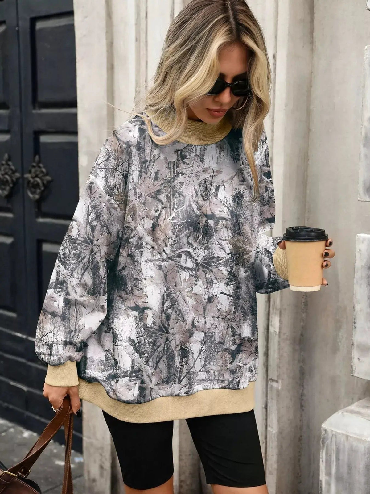 Camouflage Print Mock Neck Sweatshirt - Bitsy Gypsy Boutique