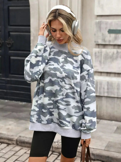 Camouflage Print Mock Neck Sweatshirt - Bitsy Gypsy Boutique