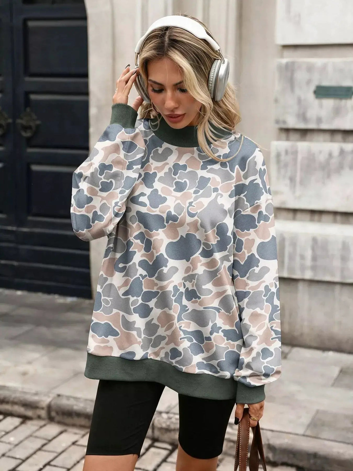 Camouflage Print Mock Neck Sweatshirt - Bitsy Gypsy Boutique