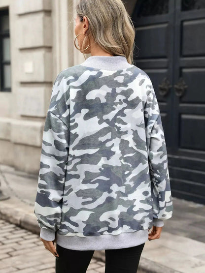 Camouflage Print Mock Neck Sweatshirt - Bitsy Gypsy Boutique