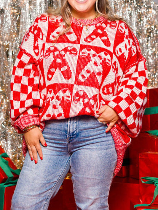 Candy Cane Contrast Round Neck Sweater - Bitsy Gypsy Boutique