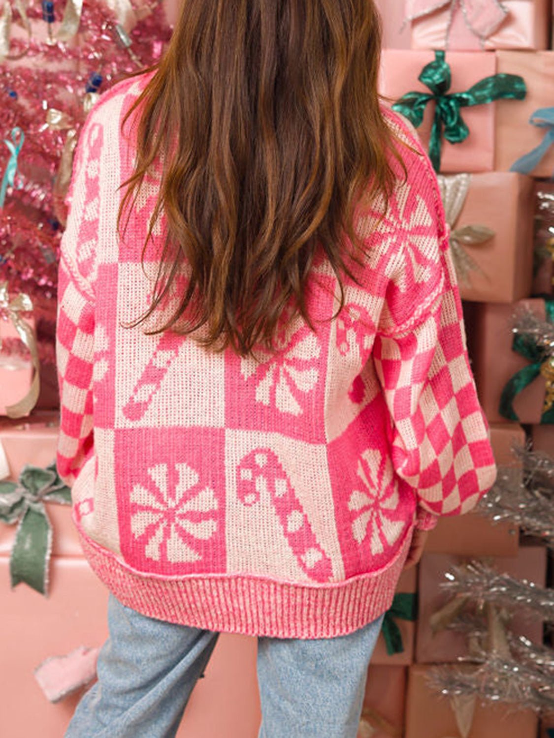 Candy Cane Round Neck Long Sleeve Sweater - Bitsy Gypsy Boutique