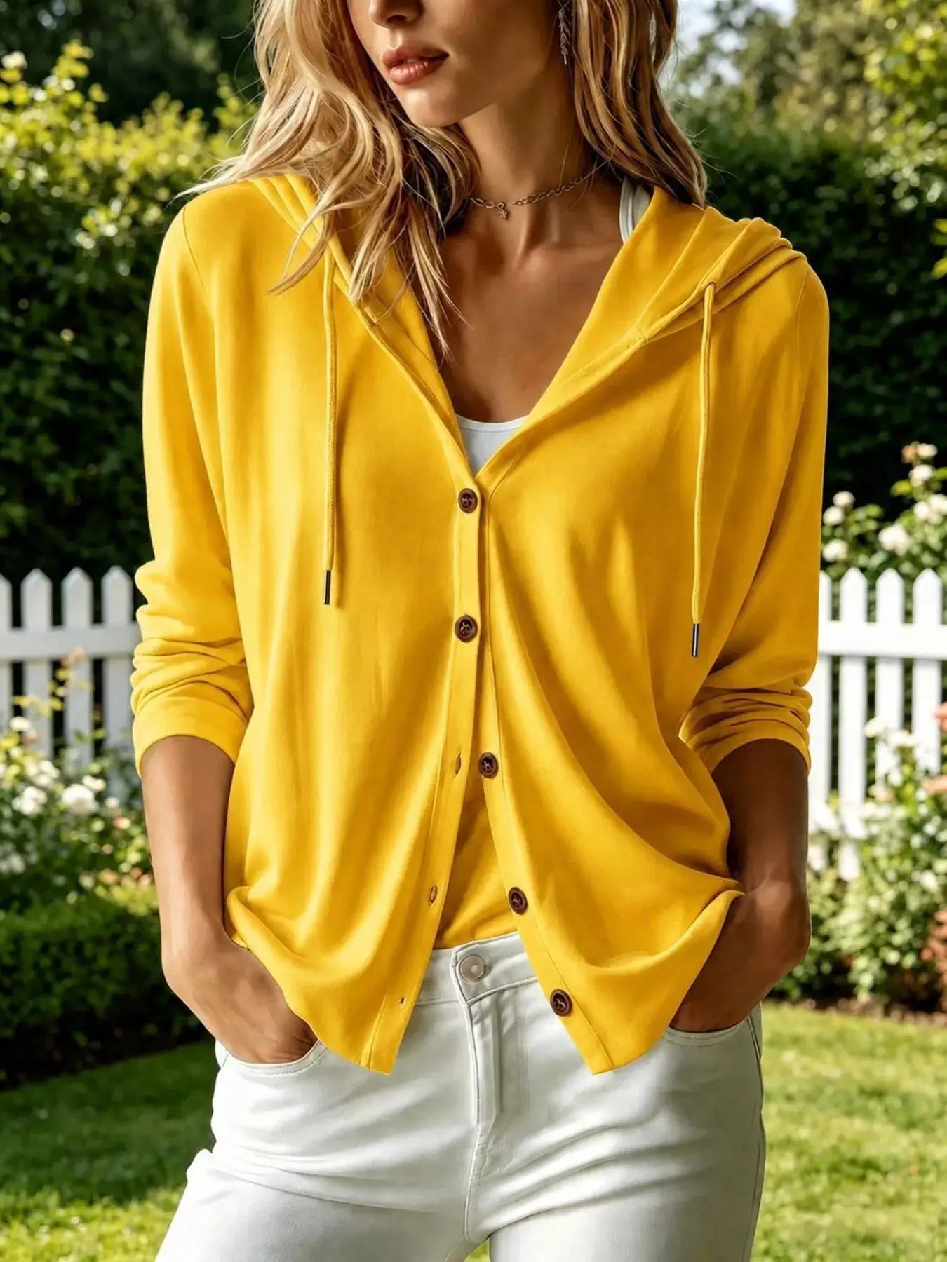 Casual Button-Down Hooded Cardigan by Trendsi