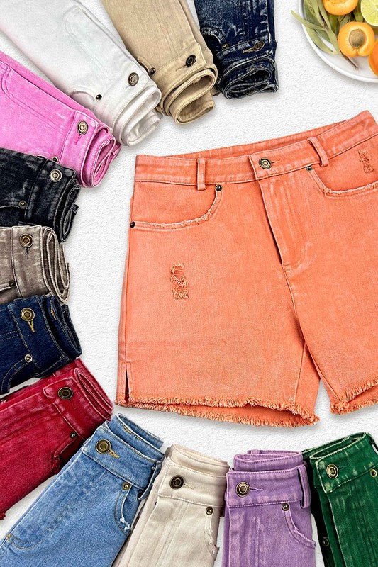 CASUAL WASHED STYLE DENIM SHORTS WITH POCKETS - Bitsy Gypsy Boutique