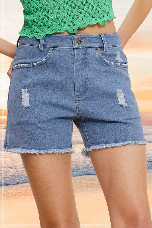 CASUAL WASHED STYLE DENIM SHORTS WITH POCKETS - Bitsy Gypsy Boutique