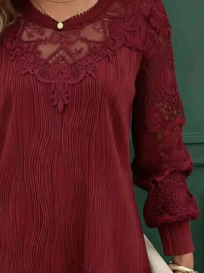 Lace Patchwork Long Sleeve Blouse by Trendsi