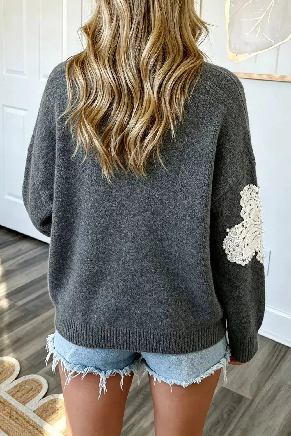 Pearl Embellished Floral Dropped Shoulder Sweater by Trendsi
