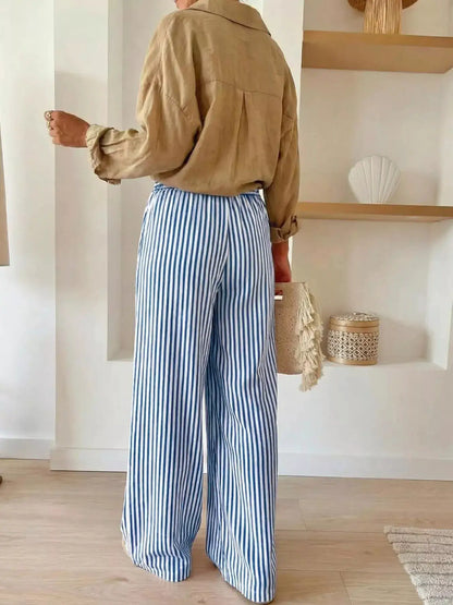 Striped Wide-Leg Pants by Trendsi
