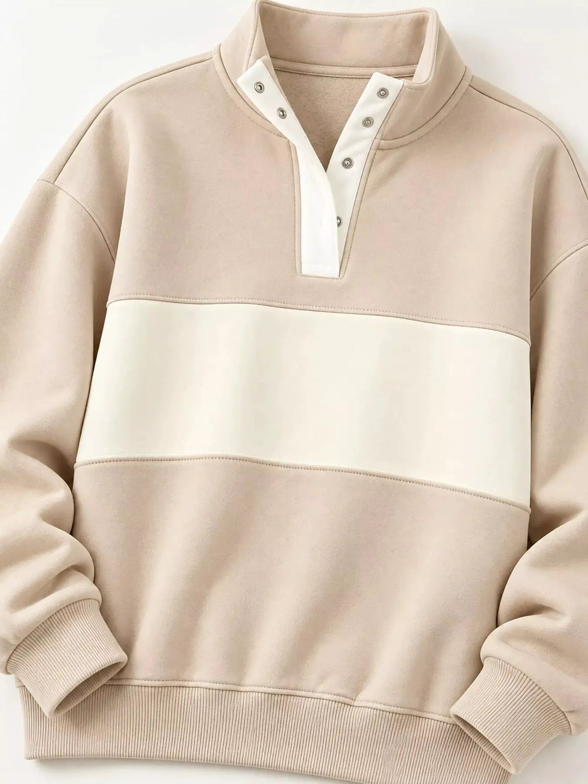 Full Size Color Block Snap-Button Sweatshirt Plus Size by Trendsi