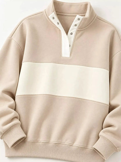 Full Size Color Block Snap-Button Sweatshirt Plus Size by Trendsi