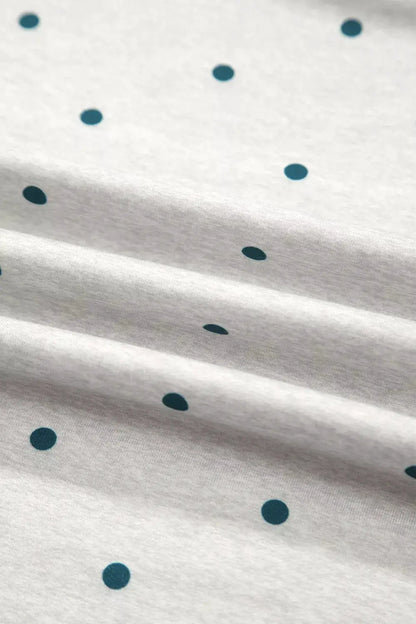 Polka Dot Print Piping Trim 3/4 Sleeve Relaxed Top by Trendsi