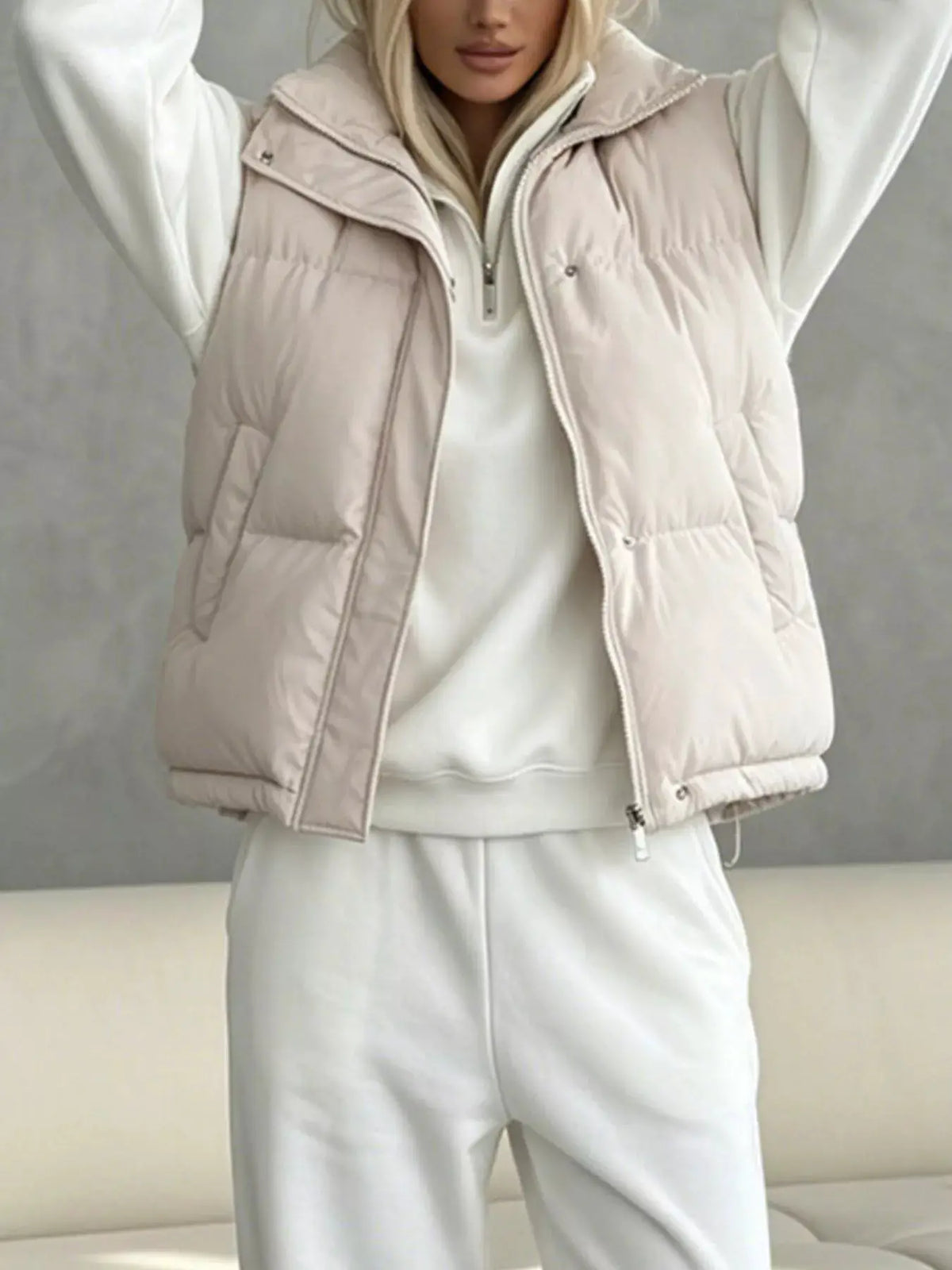 Snap-Button Placket Quilted Puffer Vest Coat by Trendsi