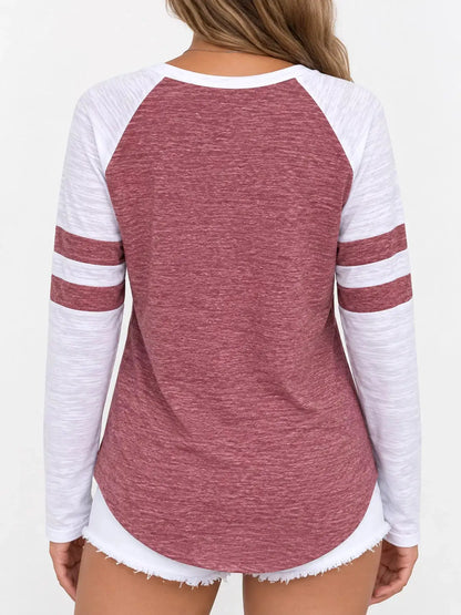 Full Size Color-Block Raglan Sleeve Striped T-Shirt Plus Size by Trendsi