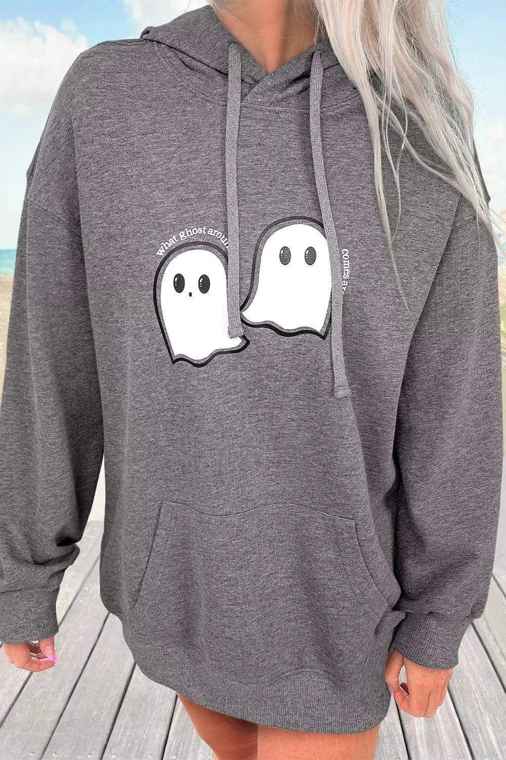 Halloween Ghost Print Mineral Wash Oversize Hoodie by Trendsi