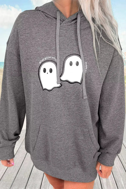Halloween Ghost Print Mineral Wash Oversize Hoodie by Trendsi