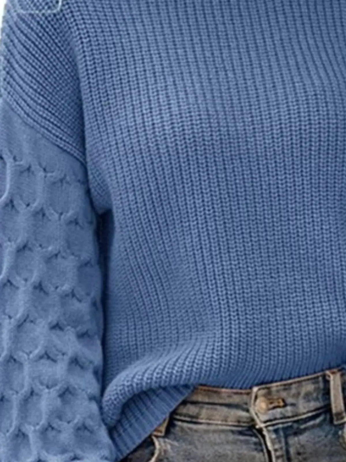 Textured Sleeve Round Neck Sweater by Trendsi