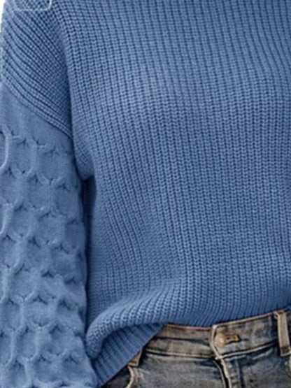 Textured Sleeve Round Neck Sweater by Trendsi