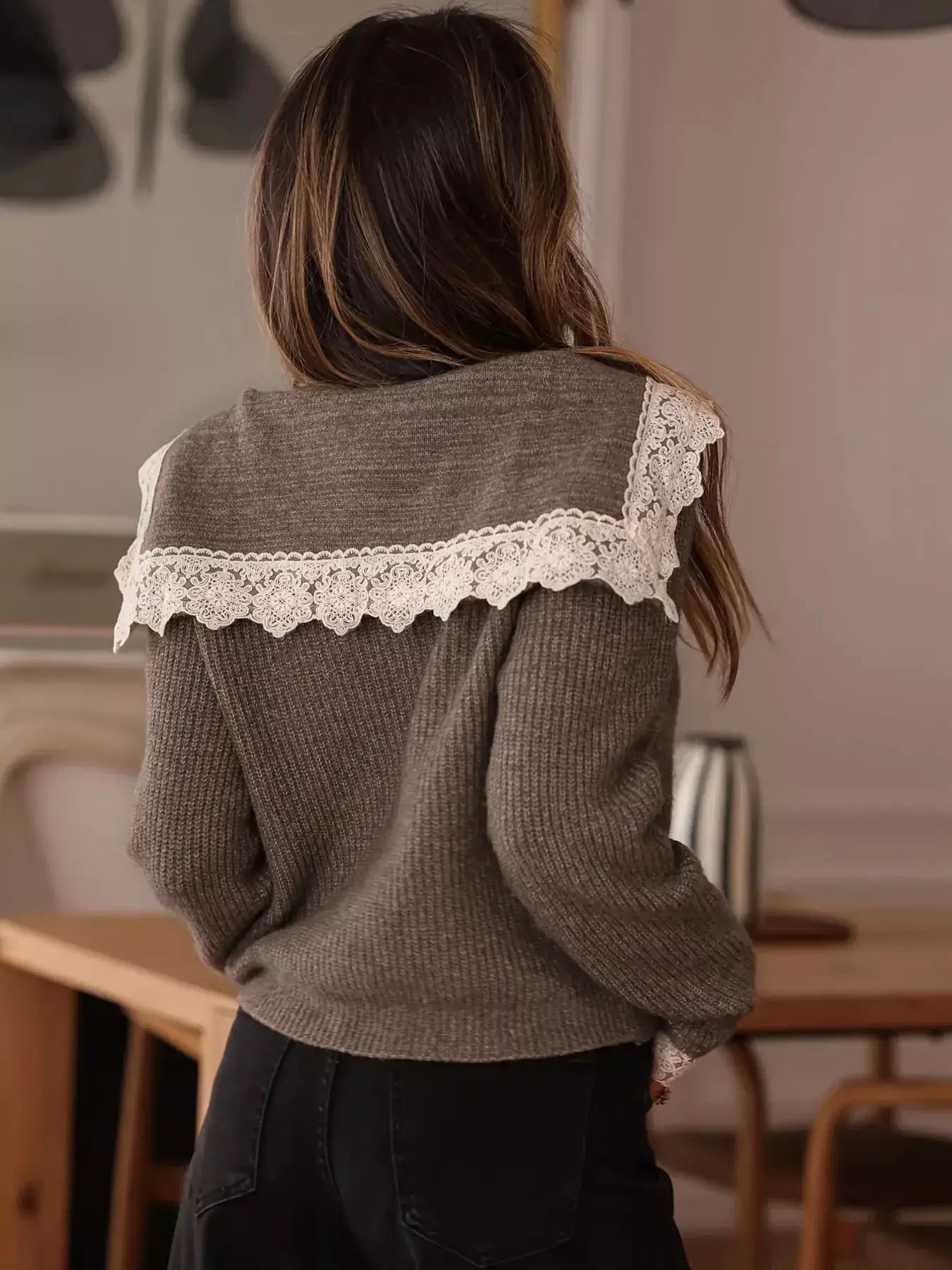 Lace Detail Button Up Cardigan by Trendsi