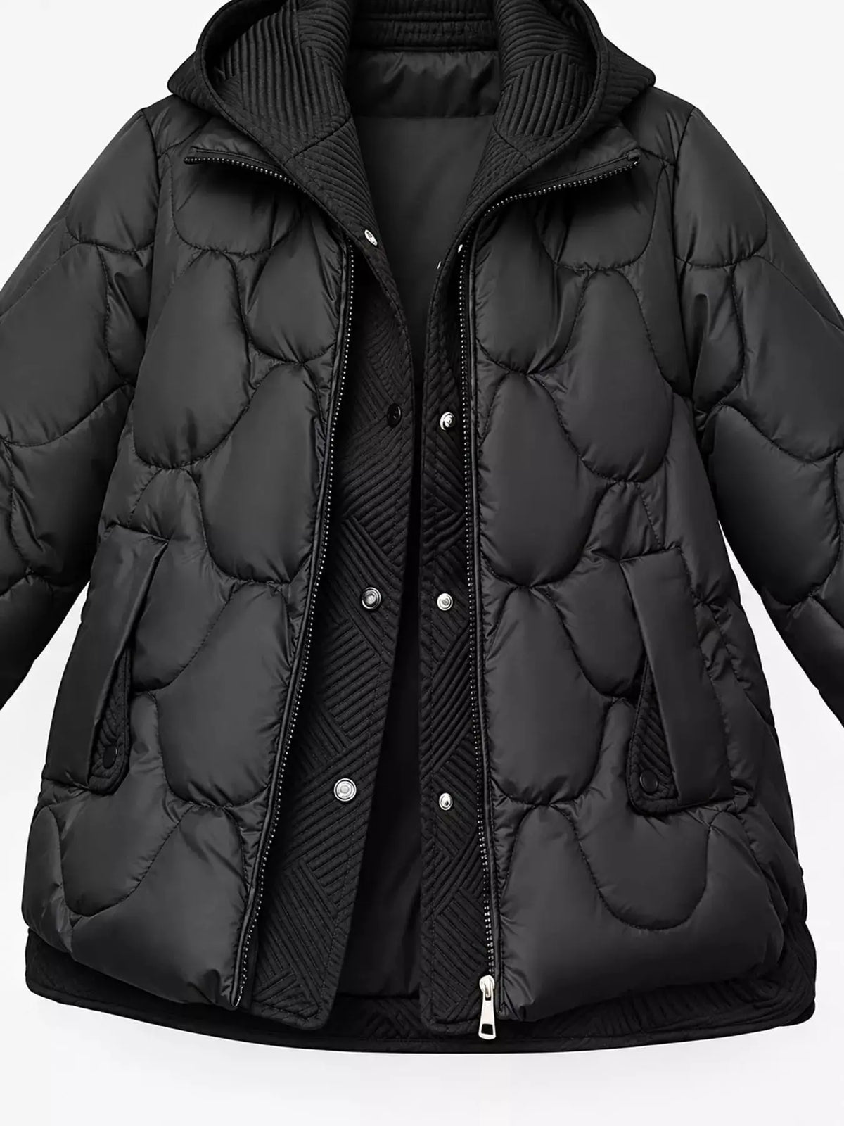 Plus Size Quilted Hooded Puffer Jacket with Snap-Button Closure by Trendsi