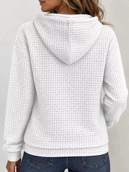 Waffle Knit Zip-Up Hoodie with Drawstring and Pockets by Trendsi