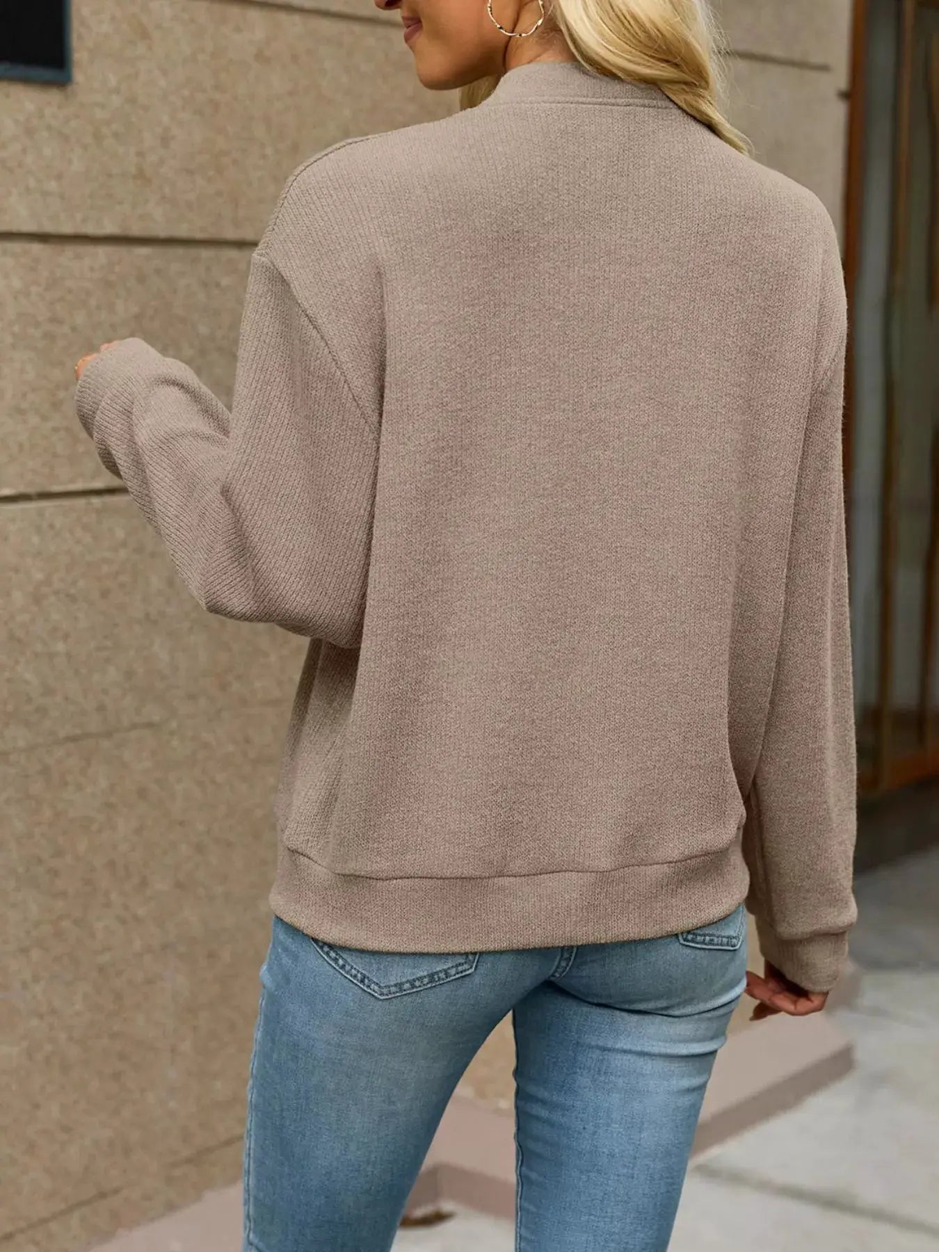 Zip-Up Dropped Shoulder Top by Trendsi