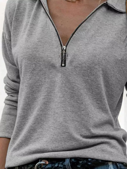 Casual Long Sleeve Zipper Front T-Shirt by Trendsi