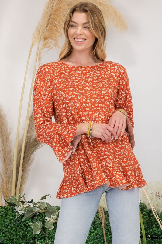 Celeste Full Size Floral Ruffle Detail Top - Bitsy Gypsy Boutique