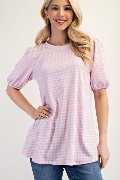 Celeste Full Size Gingham Print Top With Puff Sleeves Plus Size - Bitsy Gypsy Boutique