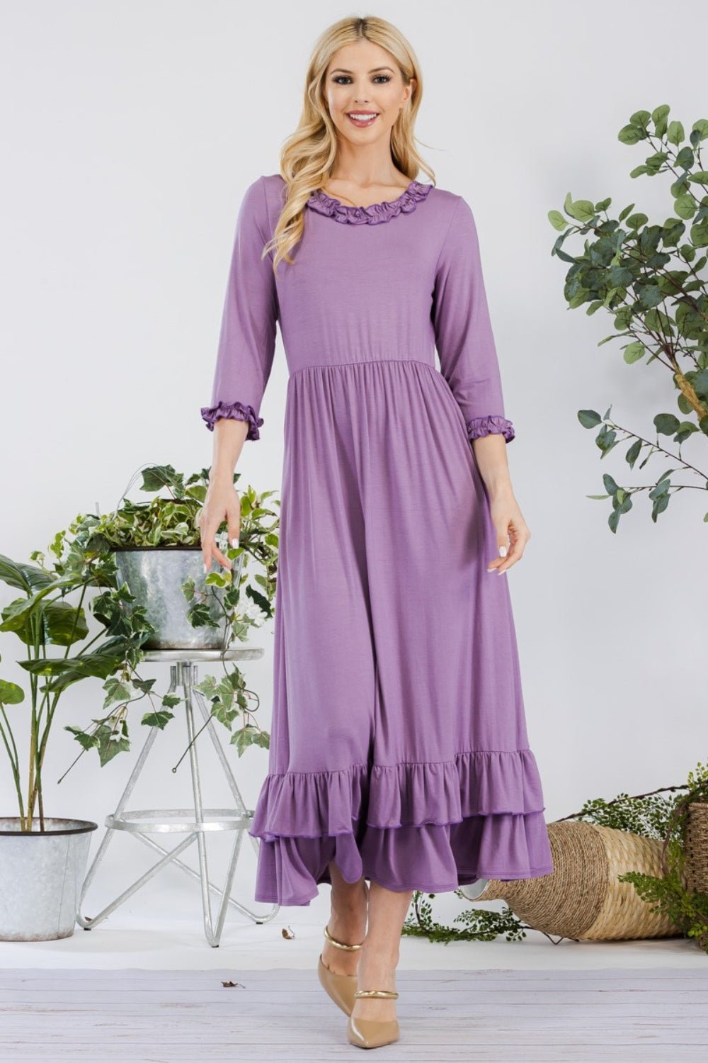 Celeste Full Size Layered Ruffle Hem Dress with Pockets - Bitsy Gypsy Boutique