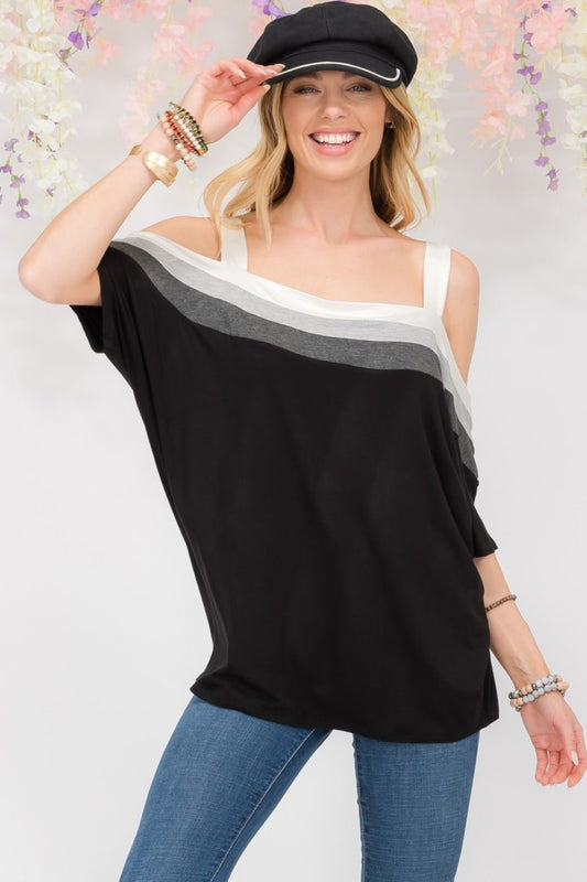 Celeste Full Size Striped Cold Shoulder Top - Bitsy Gypsy Boutique