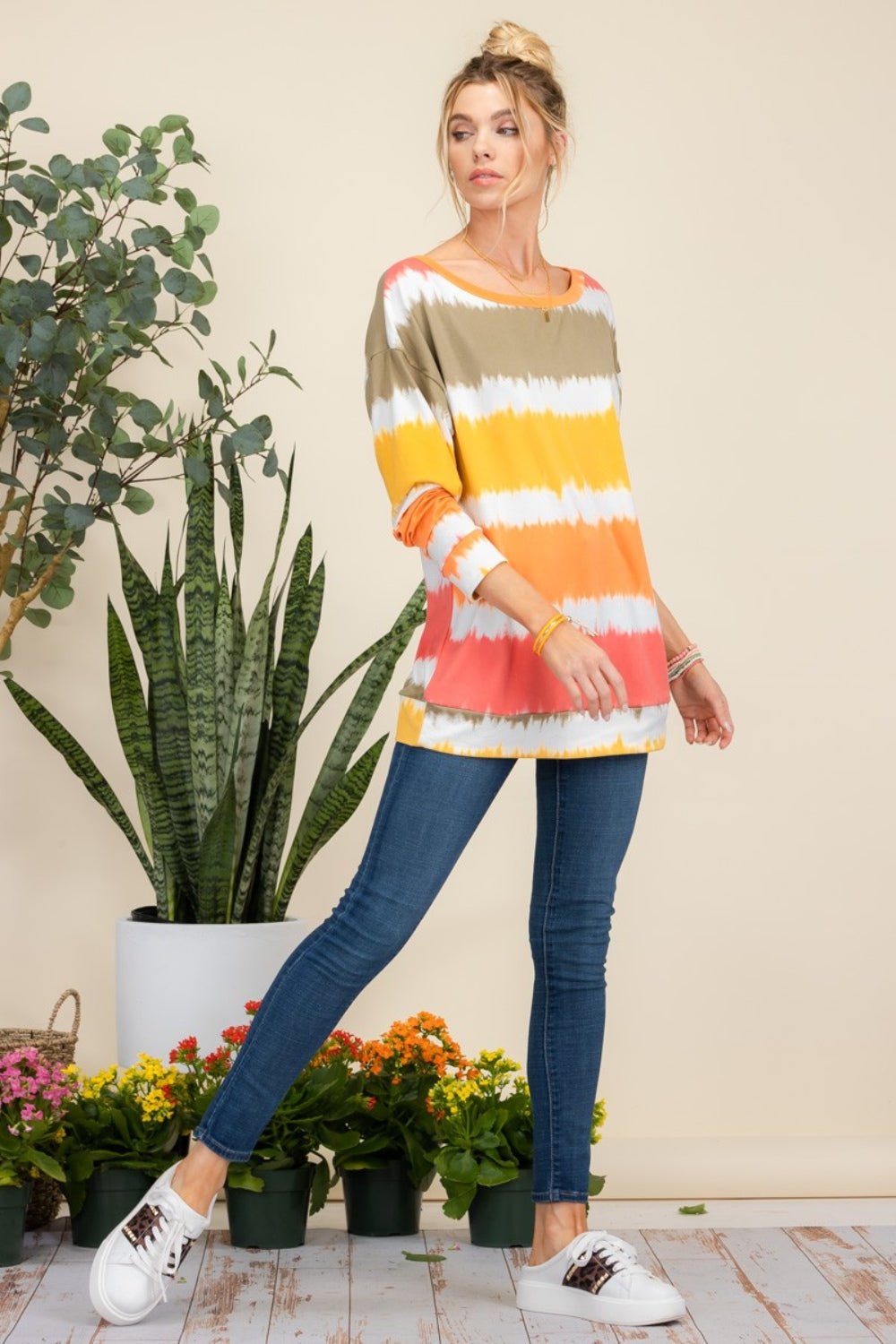 Celeste Full Size Striped Long Sleeve T-Shirt - Bitsy Gypsy Boutique