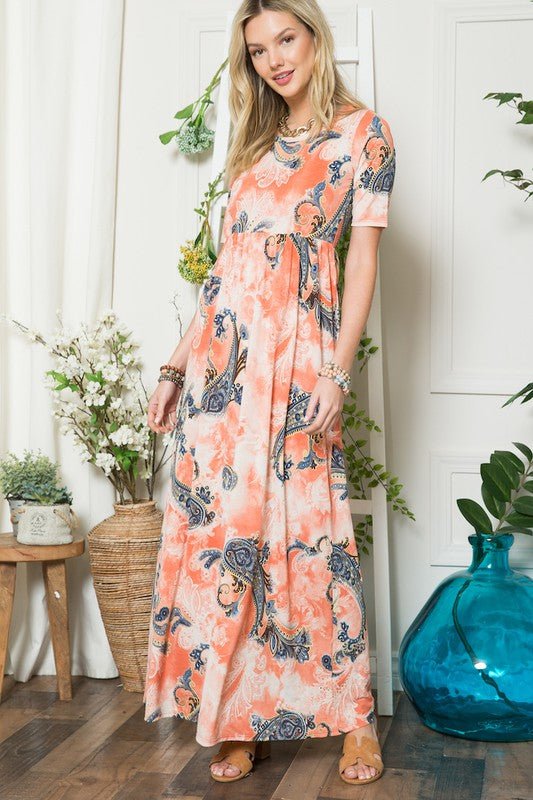 Celeste Paisley Print Short Sleeve Maxi Dress with Pockets - Bitsy Gypsy Boutique