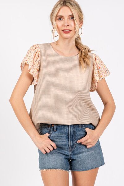 Ces Femme Round Neck Floral Short Sleeve Top - Bitsy Gypsy Boutique