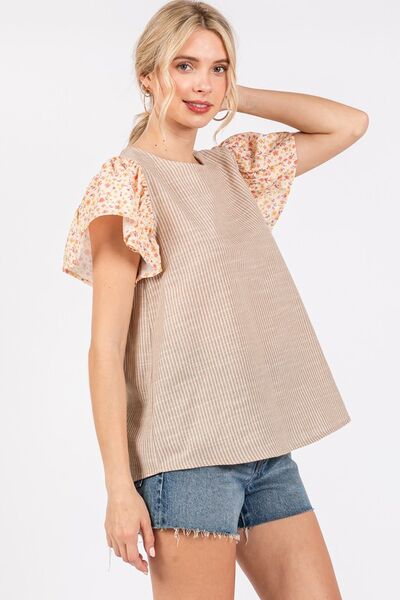 Ces Femme Round Neck Floral Short Sleeve Top - Bitsy Gypsy Boutique