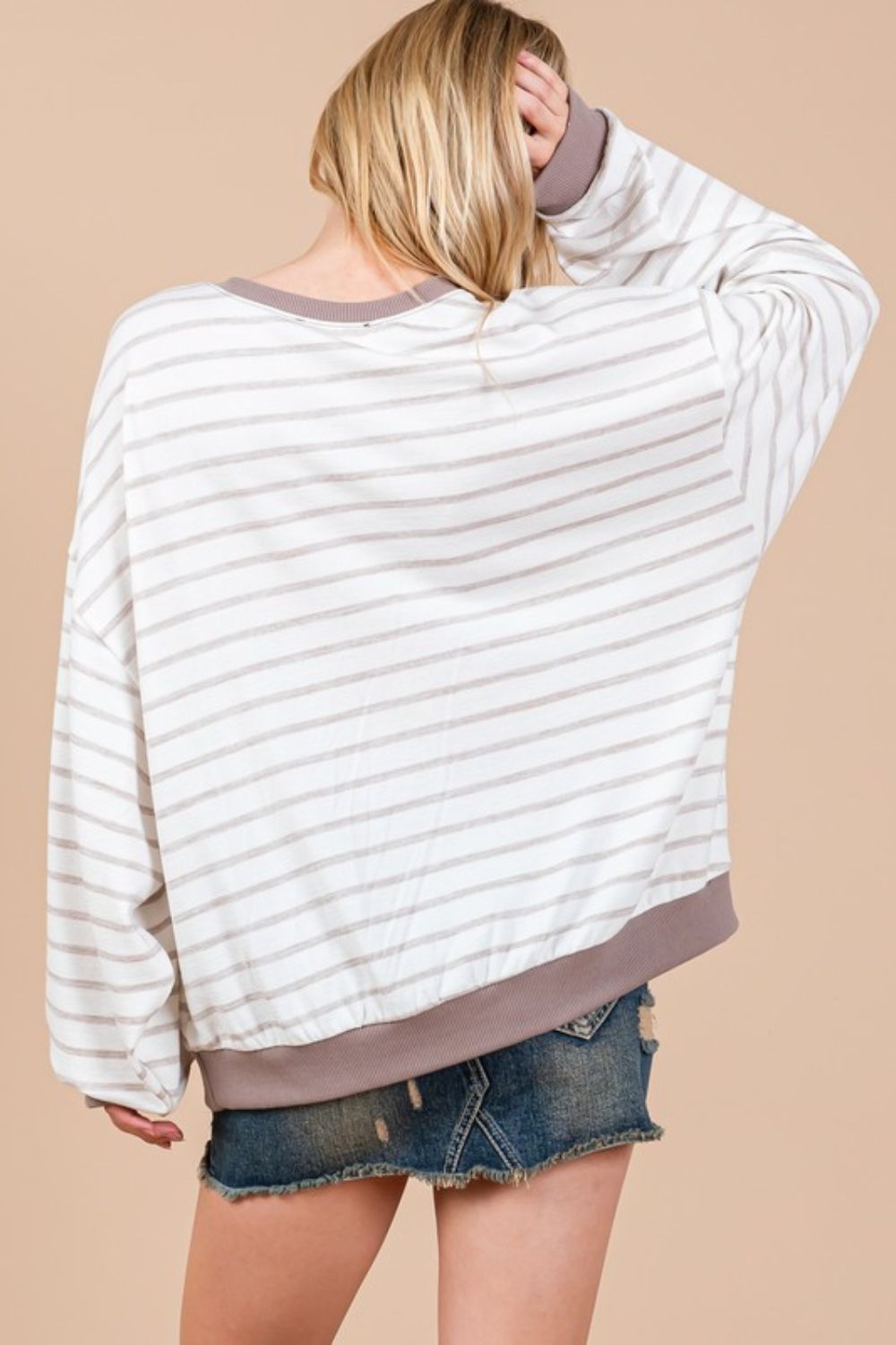 Ces Femme Striped Round Neck Drop Shoulder Sweatshirt - Bitsy Gypsy Boutique