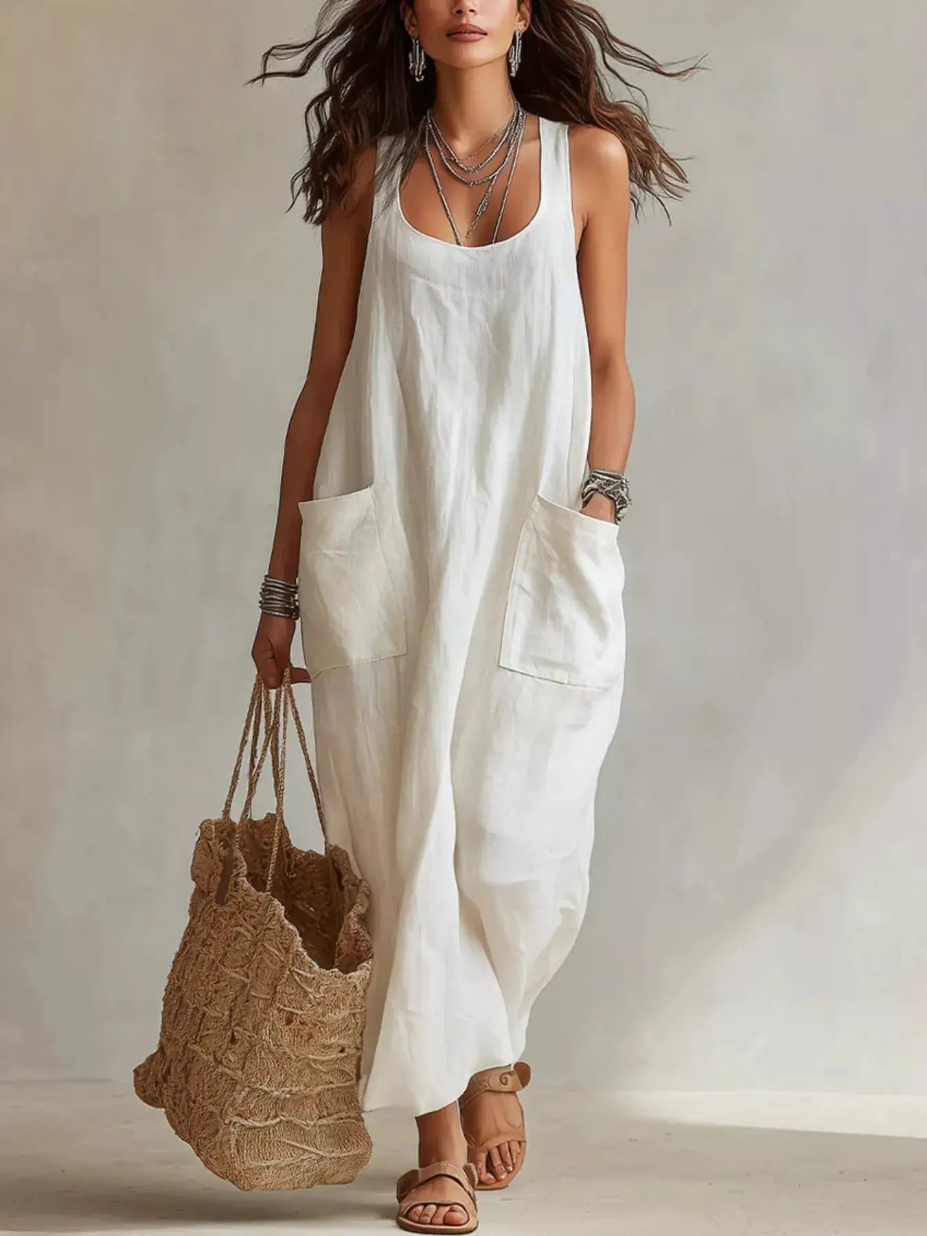 Scoop Neck Sleeveless Maxi Dress with Pockets by Trendsi