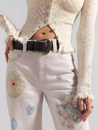 Printed Wide Leg Jeans by Trendsi